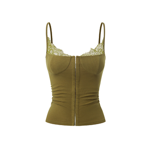 PynkiSwear 花灰色/白色/咸菜绿蕾丝拼接吊带上衣女辣妹修身背心