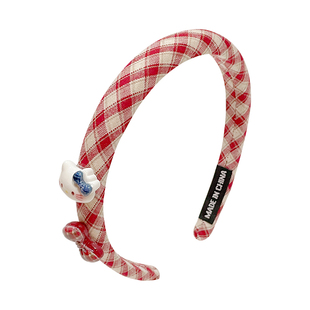 儿童可爱KT猫格纹发箍女童红色格纹发带儿童头饰新款高颅顶不伤发