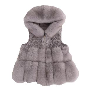 皮草马甲女短款2025新款韩版环保仿狐狸毛连帽羊羔毛拼接毛毛外套