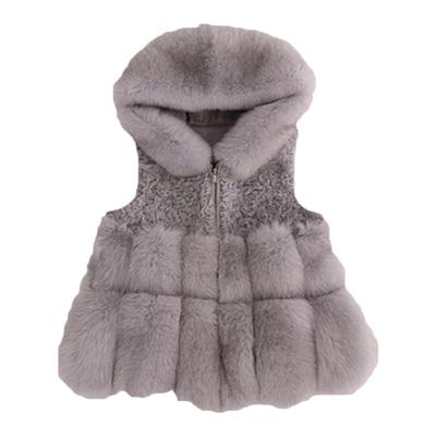 拼接短款连帽羊羔毛皮草马甲韩版