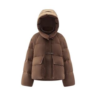 艾莱依立领拼接休闲时尚短装羽绒服外套女新款设计感连帽简约保暖
