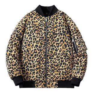 MYES春秋冬季经典豹纹男棒球服潮流小众个性嘻哈外套飞行员夹克女