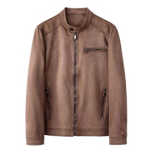 夏季雅痞绅装 麂皮绒休闲立领夹克男士百搭复古黑色皮衣拉链外套