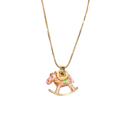 珐琅彩摇摇木马项链女高级感