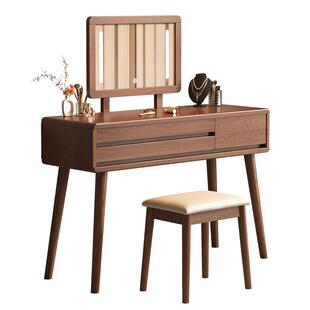 全实木梳妆台收纳柜一体卧室简约现代小户型书桌主卧带镜子化妆桌