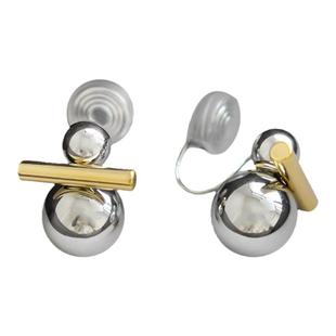 阿瑶金属感双拼色耳环女大小球搭配无耳洞蚊香盘耳夹个性气质耳饰