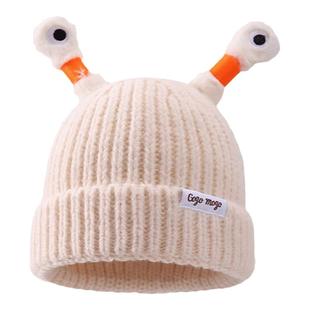 可爱卡通发光小怪兽宝宝毛线帽子儿童秋冬季搞怪亲子针织帽女保暖