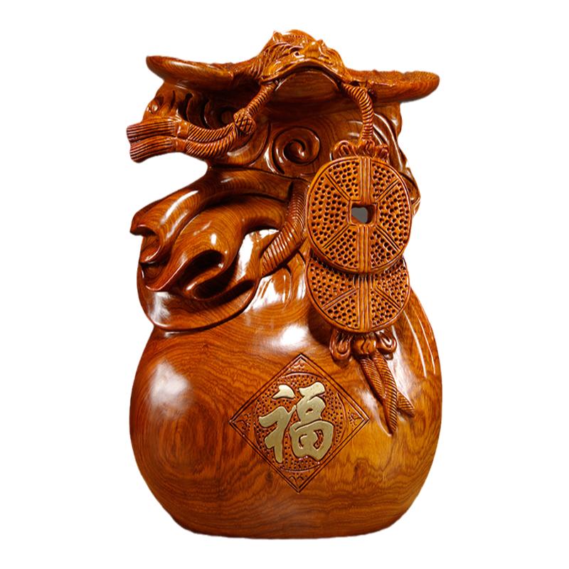 蝙蝠铜钱红木玄关乔迁送礼工艺品