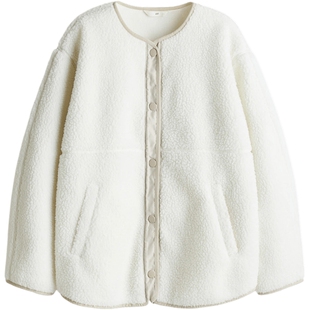 HM女装外套春季女款时尚休闲宽松泰迪绒防寒服1248831