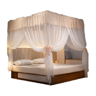 无印良品蚊帐家用2026新款三开门落地卧室纹公主风床幔支架免安装