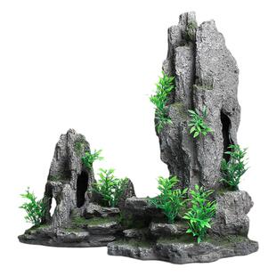 大鱼缸装饰品小假山石头氧气泵造景全套餐草缸沉底水族摆件小房子