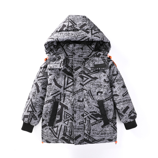 男童羽绒服中长款2025新款迷彩冬季男中大童加厚保暖儿童时尚外套