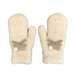 手套女冬季加绒加厚可爱学生厚实仿羊绒毛蝴蝶结骑行防寒保暖手套