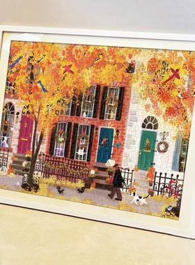 秋日邻里街道拼图相框框城市之光铝合金实木1000片50.8*68.6裱框