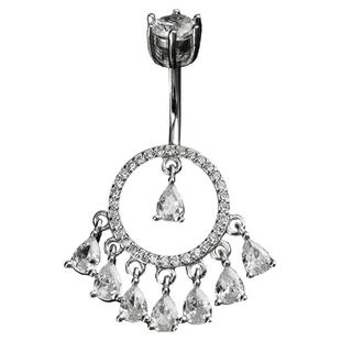 Shinma纯银925银流苏水滴锆石肚脐钉脐环脐饰欧美潮流穿刺饰品