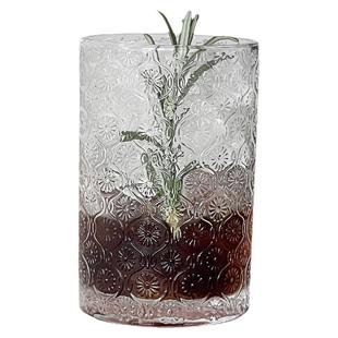 复古浮雕玻璃杯大容量海棠花水杯子饮品杯冰美式拿铁咖啡杯果汁杯