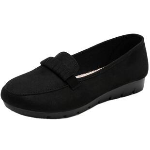 新款春秋鞋老北京布鞋女鞋百搭平底单鞋一脚蹬豆豆鞋女黑色工作鞋