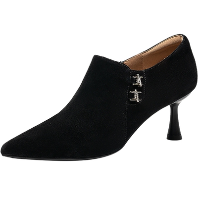 【静音系列】千百度细高跟时装靴女2025冬季新款踝靴水钻扣饰短靴