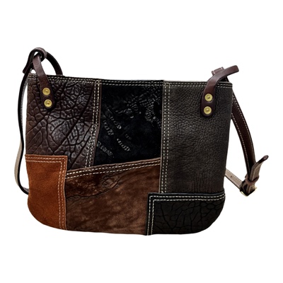 复古做旧马臀皮拼接斜挎女马鞍包