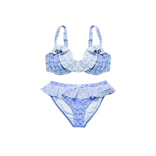 atlanticbeach度假泳衣女夏高级感性感荷叶边分体比基尼温泉泳装