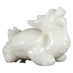 白玉龙龟摆件招财镇宅玉石龙头龟家居客厅办公室风水摆设开业礼品