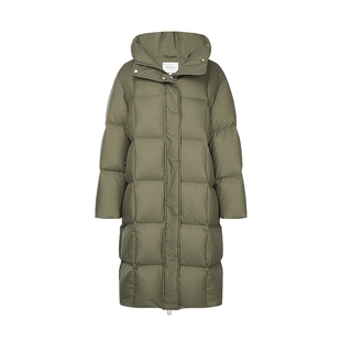 【修身羽绒服】玛丝菲尔冬季豆绿色连帽长款白鹅绒羽绒服女