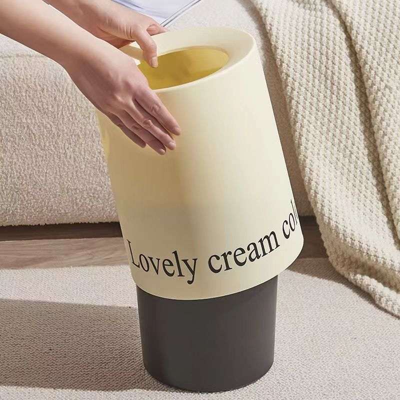 ins奶油风客厅垃圾桶卧室简约桶圆形厨房卫生纸篓大容量盖带