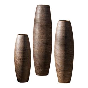 景德镇落地大号花瓶手工螺纹雕刻粗陶罐客厅酒店民宿复古装饰摆件