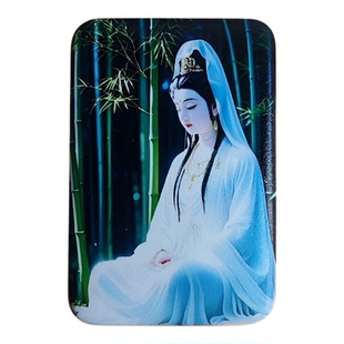 和田玉竹林观音菩萨吊坠双面彩雕山水画挂件家用平安尺寸3*5cm