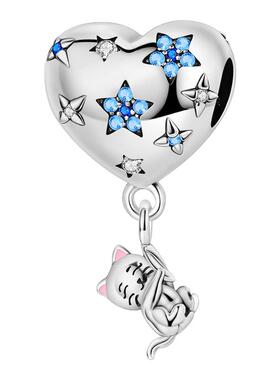 潘家风格原创设计猫咪爱心气球串饰铜镀银散珠配饰新款时尚