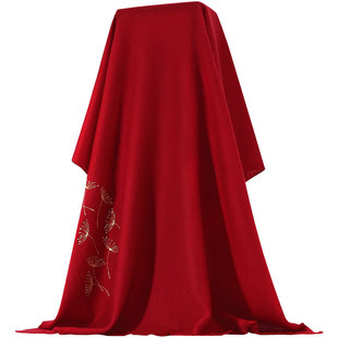 新年宴会酒红刺绣羊绒披肩手工烫钻复古蒲公英奢礼物围巾pashmina