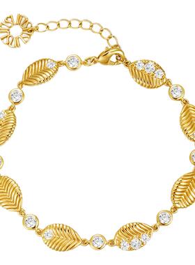 sunshifen Rainforest系列金色棕榈树叶片锆石手链精致情人节礼物