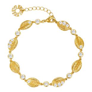 sunshifen Rainforest系列金色棕榈树叶片锆石手链精致情人节礼物