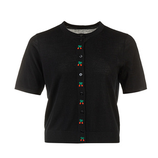 名师路绵羊毛低圆领短袖针织开衫春装女款2026年新款薄款直筒上衣