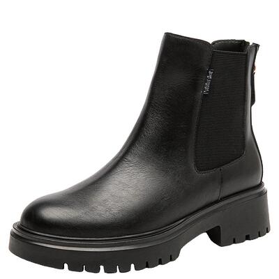 奥卡索黑色烟筒短靴增高厚底