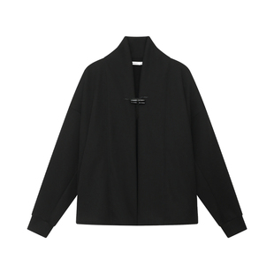 FUNKYFUN 纯色牛角扣门襟 宽松中长款加绒卫衣外套