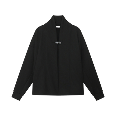 FUNKYFUN 纯色牛角扣门襟 宽松中长款加绒卫衣外套