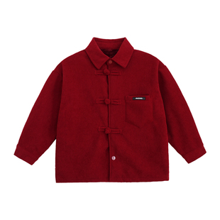 派町童装男童灯芯绒外套2025新款儿童新年保暖棉服暖绒立领厚棉衣