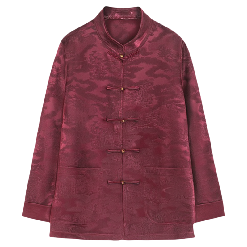 高档桑蚕丝中年连袖唐装春秋外套中国风中式宴会喜爸爸唐装外套