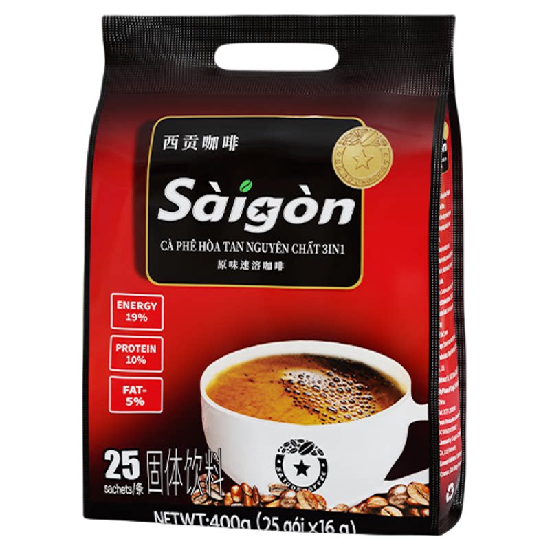 越南西贡原味咖啡三合一速溶咖啡粉400g办公学习熬夜休闲冲泡饮品
