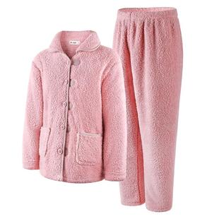 ab内衣睡衣女法兰绒翻领开襟起居长袖长裤女士家居套装G144