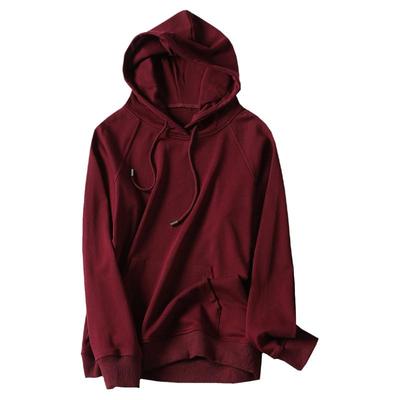 酒红色加绒加厚连帽卫衣女