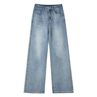 浅色直筒牛仔裤女2026新款今年流行春高腰显瘦梨形报恩窄版阔腿裤