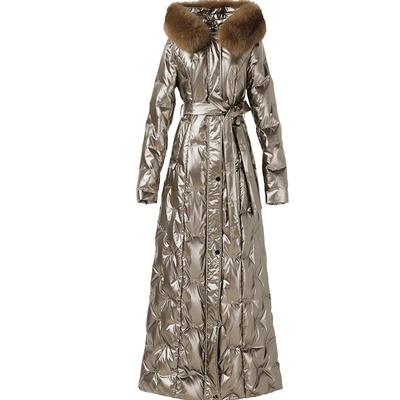 亮面免洗羽绒服2021女毛领收腰