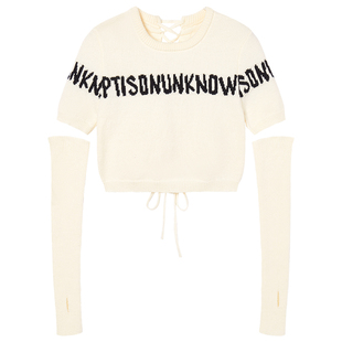 EPTISON袖套针织上衣两件套2025秋季新款辣妹短款短袖毛衣套装