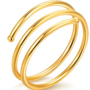 明牌珠宝足金戒指 黄金螺旋戒指尾戒简约个性指环女 AFM0085