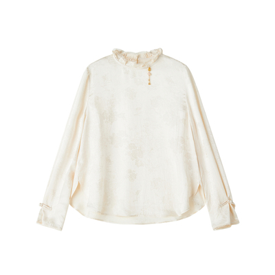 醋酸蕾丝领提花国风衬衫