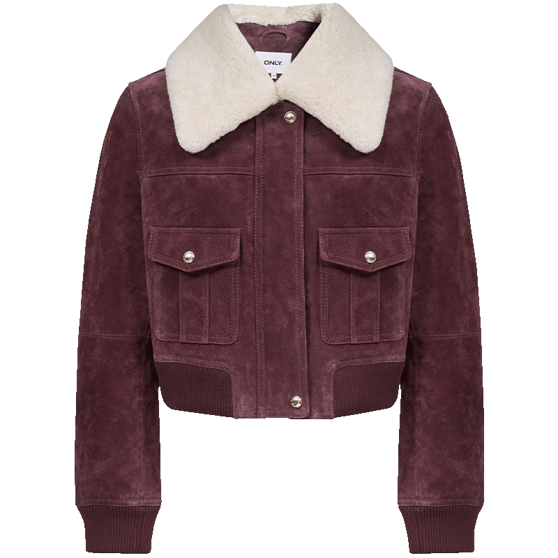 ONLY2025冬季新款潮酷风短款正肩可拆卸毛领设计长袖皮衣外套女