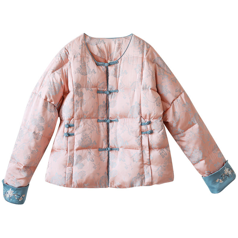 新中式绣花加厚羽绒服女短款冬季