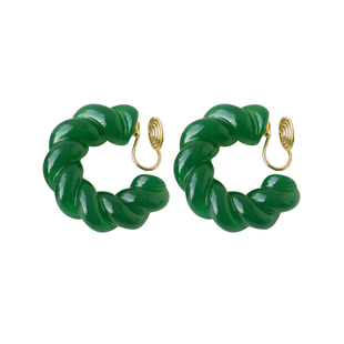 复古温柔美~时髦牛油果绿 都市大圆无痛感手作蚊香盘耳夹无耳洞女